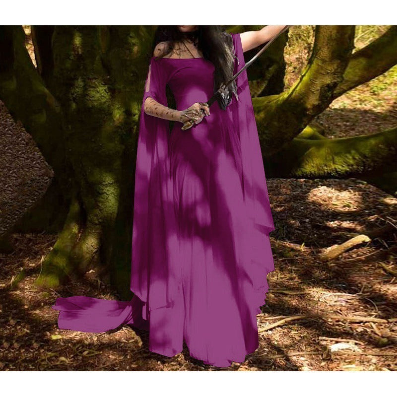 wish New party Long Sleeve Crewneck Belt Women Dress Halloween Women's Long Dress