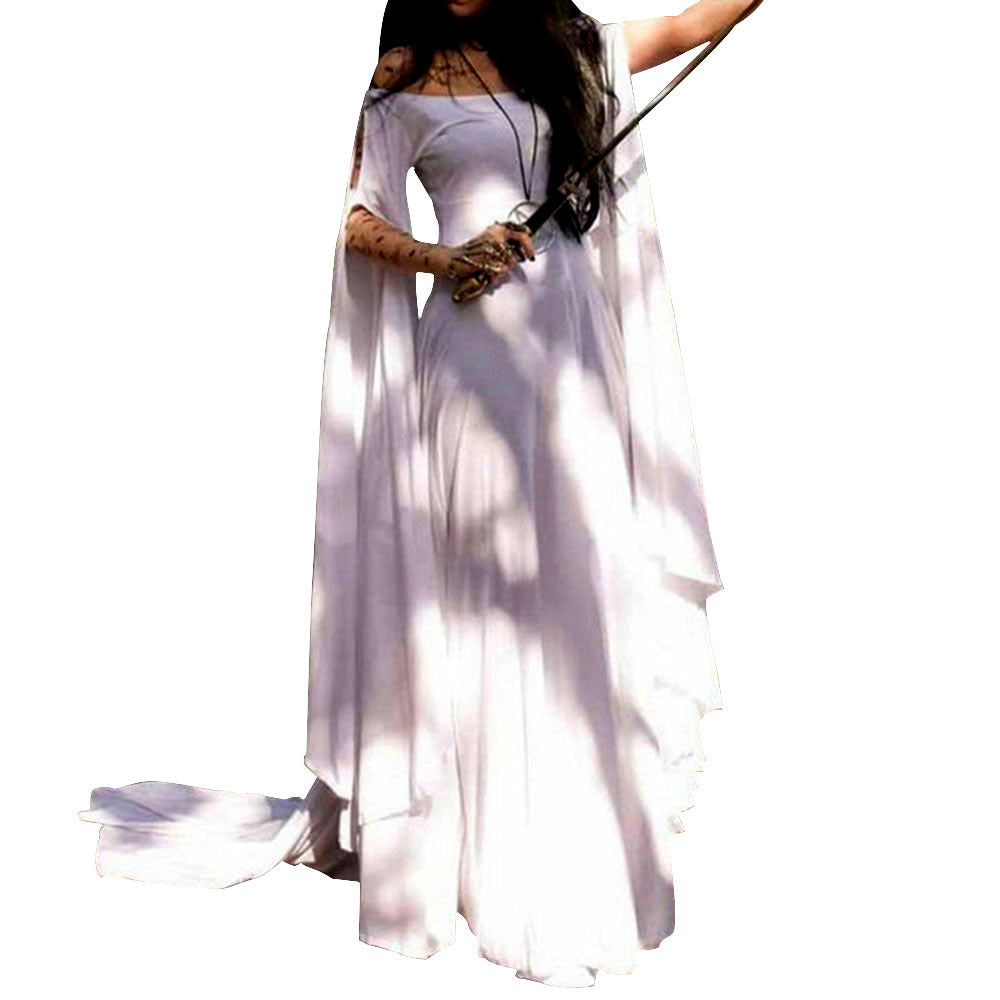 wish New party Long Sleeve Crewneck Belt Women Dress Halloween Women's Long Dress