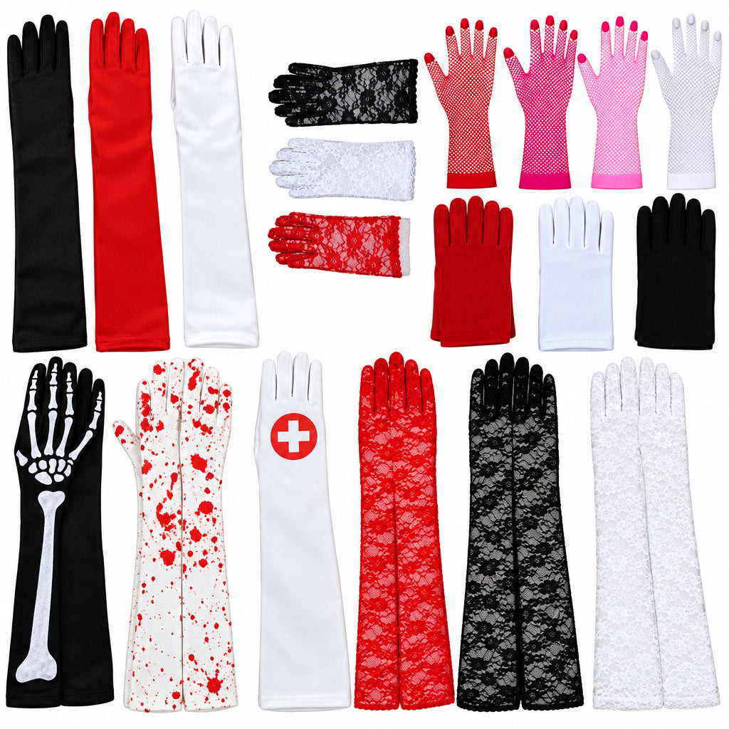 Harvey Halloween Fancy Dress Show Party Play Characters Blood Gloves Cross Skeleton Lace Gloves