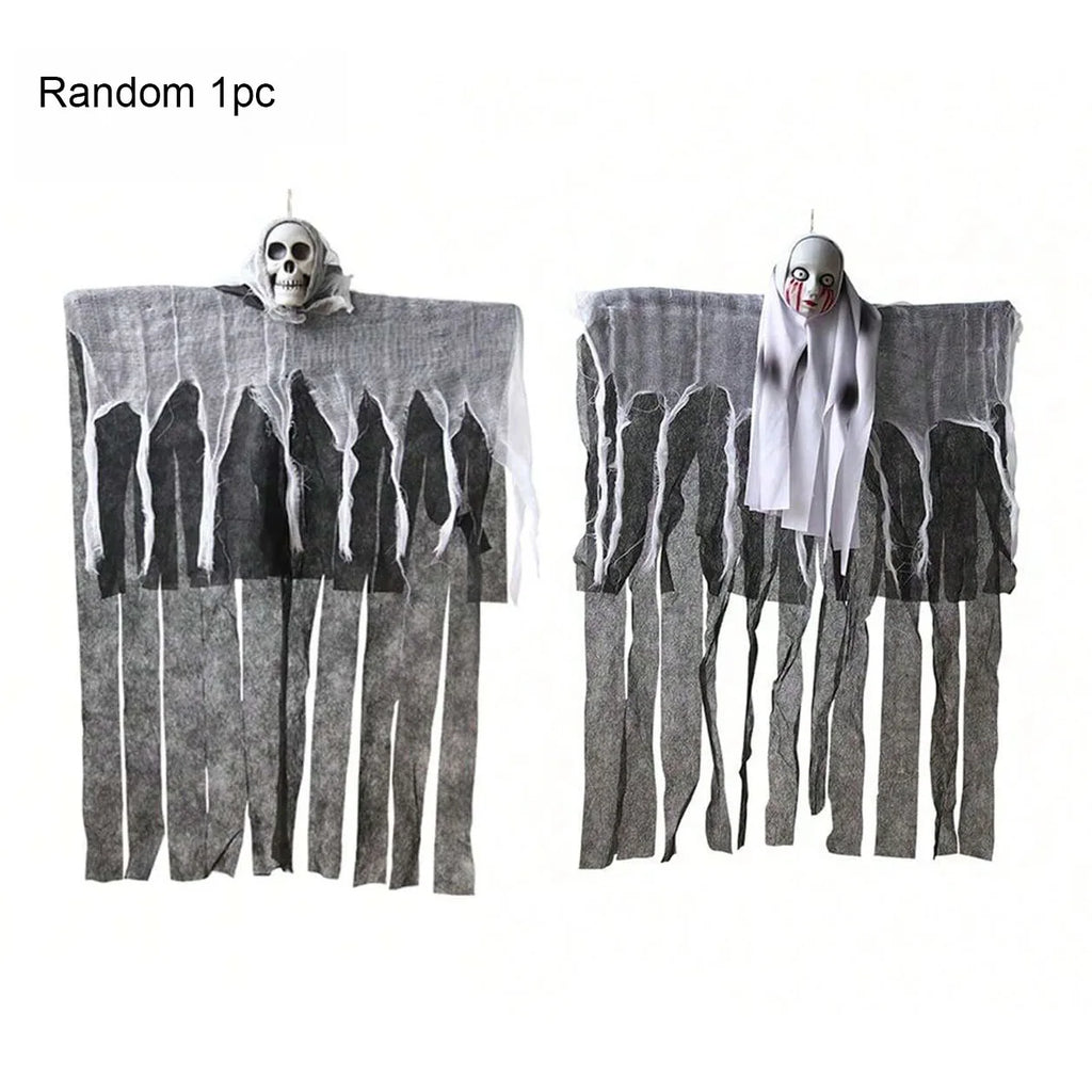 Halloween Hanging Skeleton Ghost Decor Black White Gauze Skull Ghost Ornaments Haunted House Yard Door Window Horror Party Props