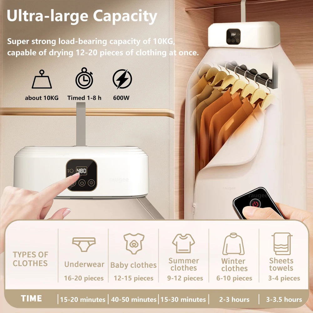 Portable Clothing Dryer Electric Portable Clothes Dryer Folding Portable Clothing Dryer UV Sterilization Foldable Laundry Dryer with Remote Control