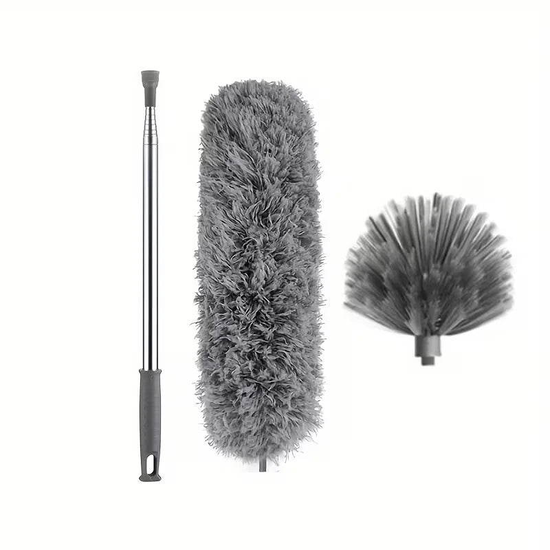 Extendable Cobweb Duster with Lightweight Aluminum Pole & Stainless Steel Handle - Medium-Stiff Bristles for Commercial Cleaning