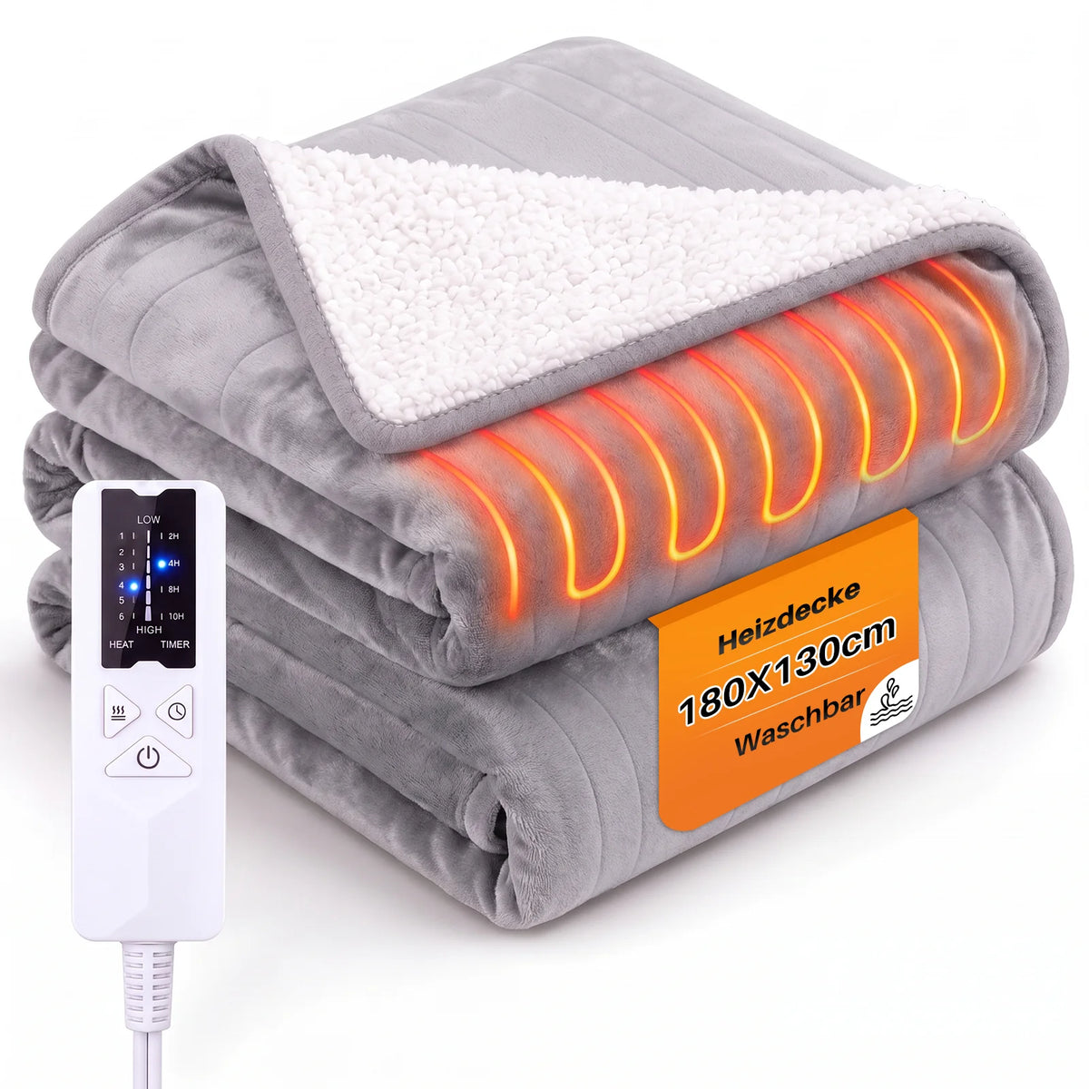 Electric Heated Underblanket 180 X 130 cm |   Soft Flannel & Sherpa |   6 Heating Levels + 10-Hour Timer |   Machine Washable |   With Overheating Protection