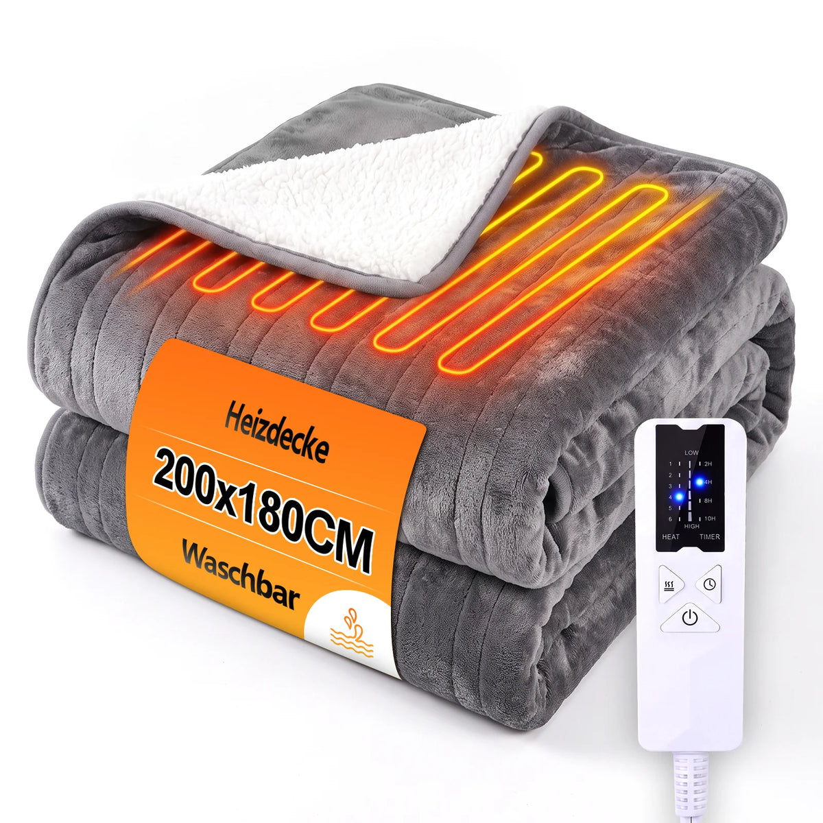 Electric Heated Underblanket 180 X 130 cm |   Soft Flannel & Sherpa |   6 Heating Levels + 10-Hour Timer |   Machine Washable |   With Overheating Protection