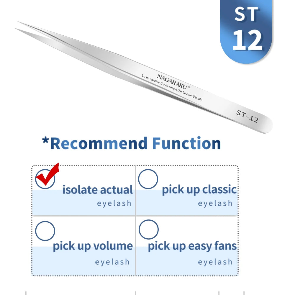 NAGARAKU Stainless Steel Straight Curved Nail Volume Eyelash Accurate Tweezers Nippers Pointed Clip Set Makeup Tools