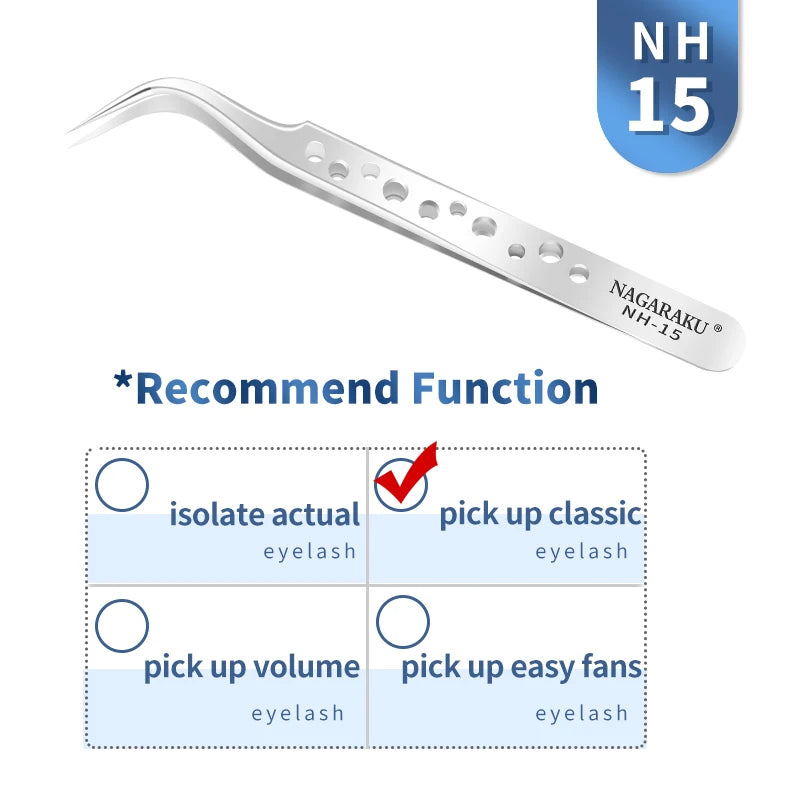 NAGARAKU Stainless Steel Straight Curved Nail Volume Eyelash Accurate Tweezers Nippers Pointed Clip Set Makeup Tools