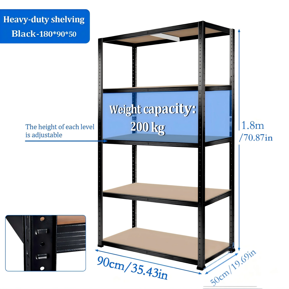 5-Tier Heavy Duty Metal Shelving Unit, 500kg Load Capacity Boltless Design, Freely Split Structure, Adjustable MDF Layer Height, Large Size Multipurpose Storage Rack Ideal for Warehouse Garage Kitchen Bedroom Office Basement