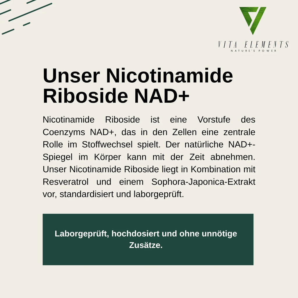 Nicotinamide Riboside Nad+ Capsules |   Laboratory Tested in Germany |   Food Supplements |   Vegan |   Without Artificial Additives |   Free from Genetic Modification |   80 Capsules