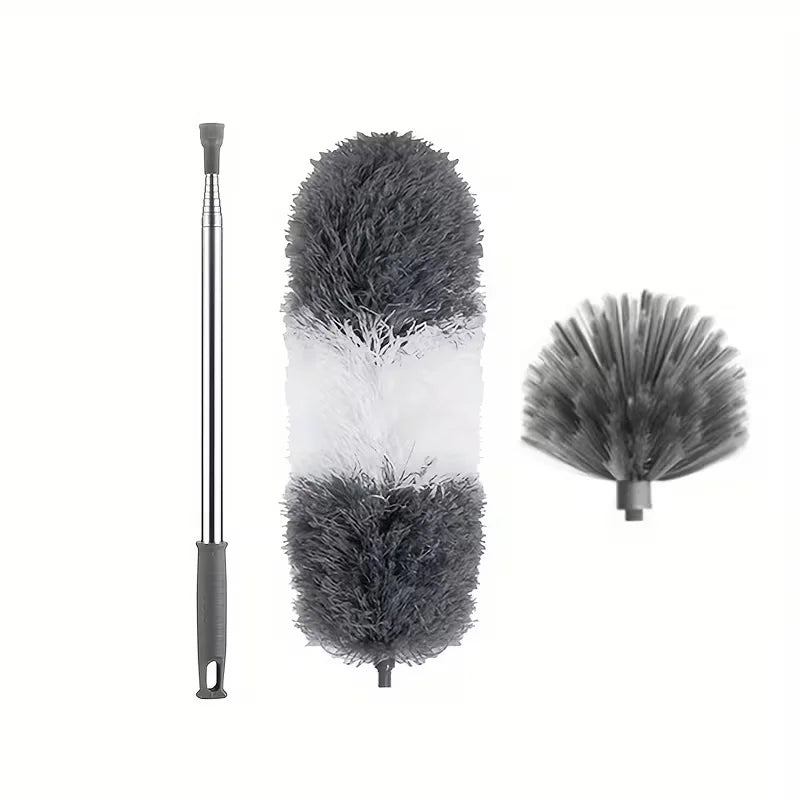 Extendable Cobweb Duster with Lightweight Aluminum Pole & Stainless Steel Handle - Medium-Stiff Bristles for Commercial Cleaning