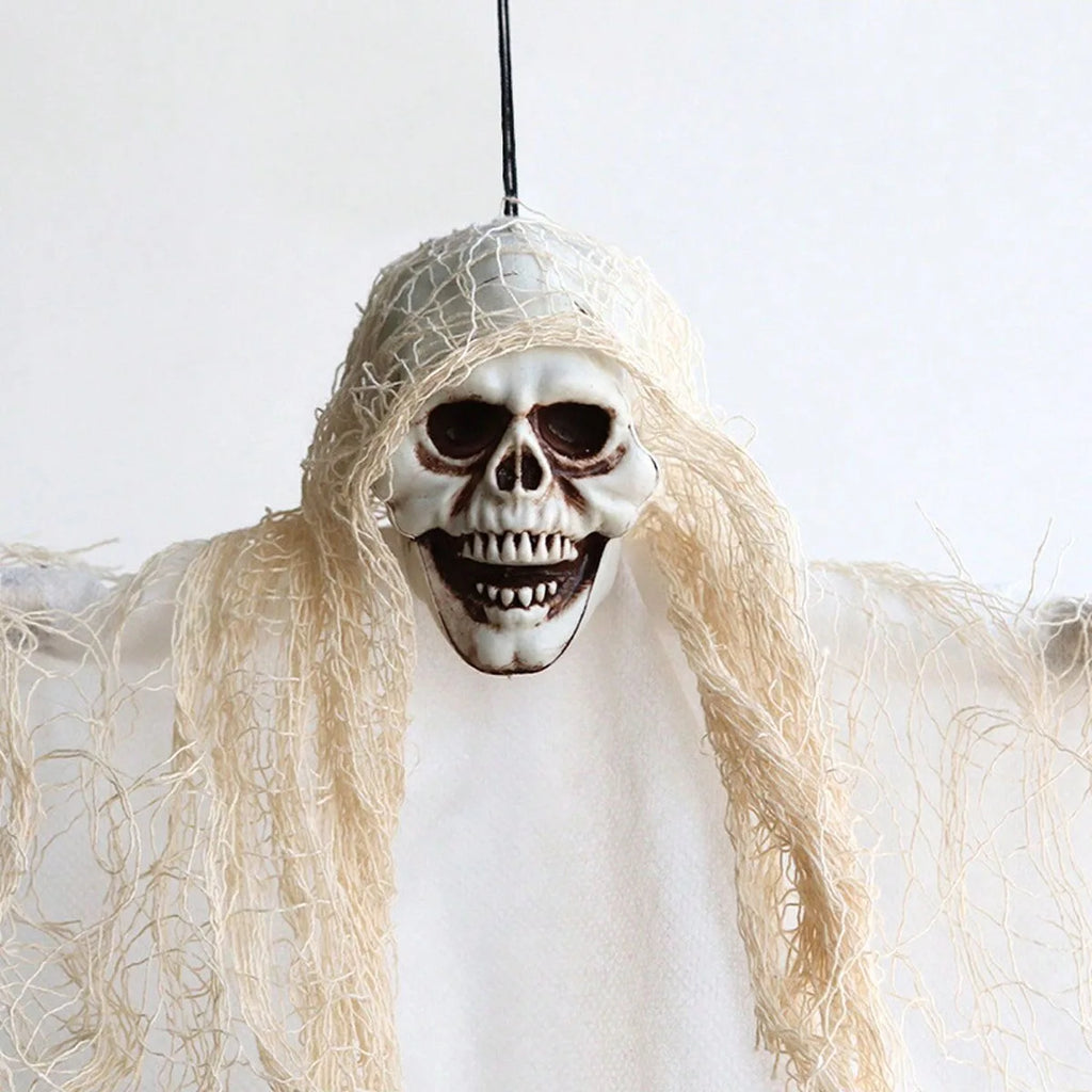Halloween Hanging Skeleton Ghost Decor Black White Gauze Skull Ghost Ornaments Haunted House Yard Door Window Horror Party Props
