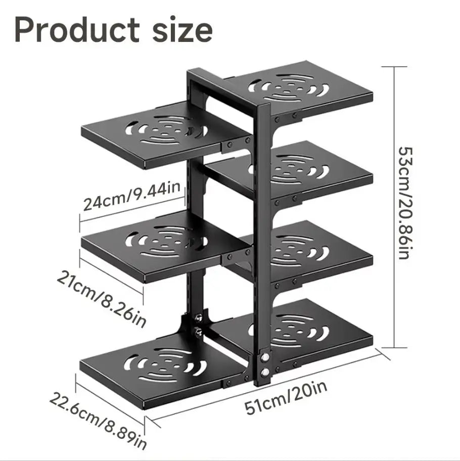 Adjustable Pot Rack Organizer, Kitchen Carbon Steel Pot Storage Rack, Multi-Layer Household Pot and Pan Organizer for Kitchen