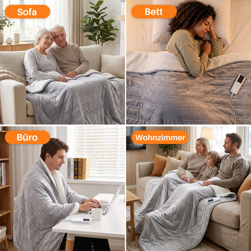 Electric Heated Underblanket 180 X 130 cm |   Soft Flannel & Sherpa |   6 Heating Levels + 10-Hour Timer |   Machine Washable |   With Overheating Protection