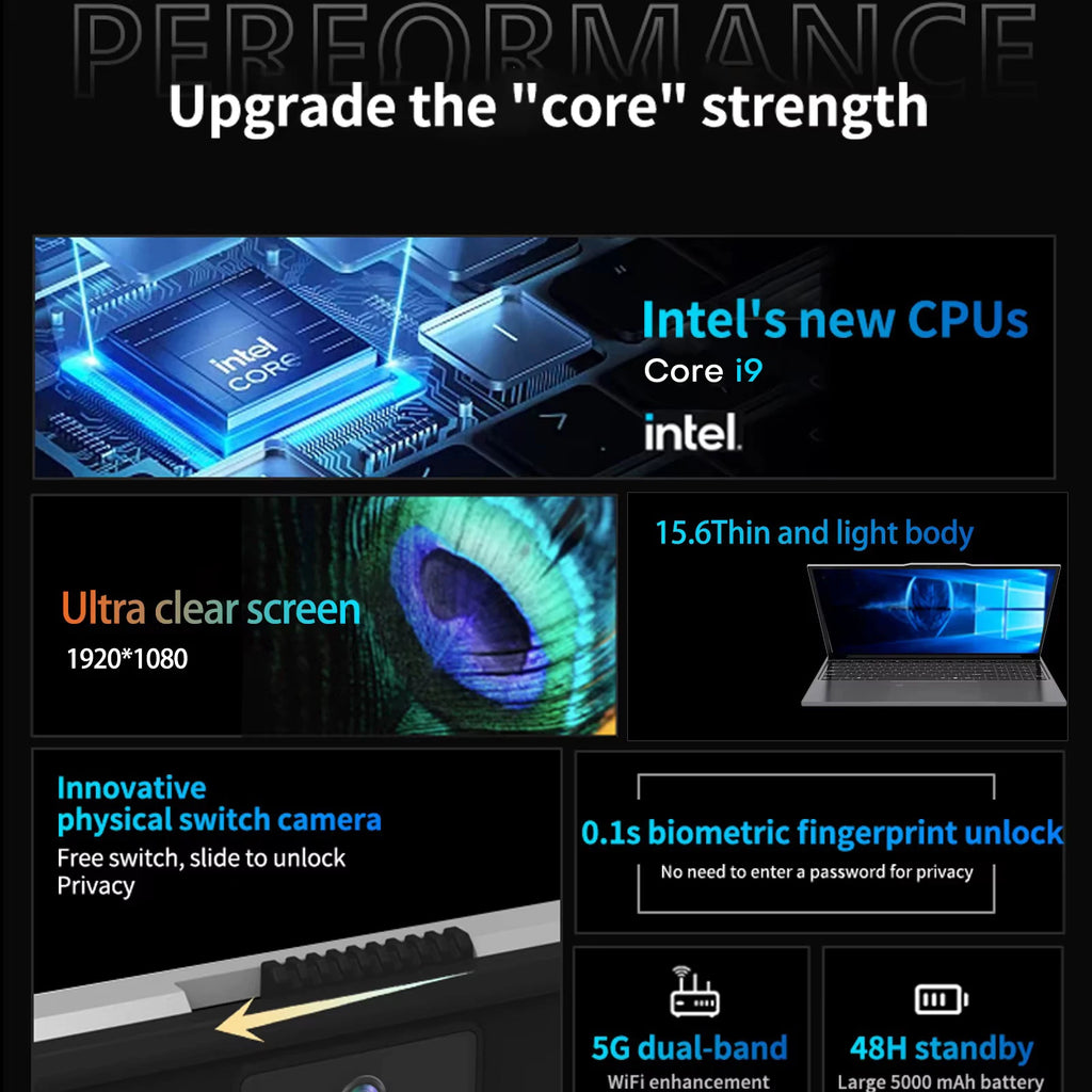 15.6" Gaming Laptop PC Intel Core i9-10980HK/9900 Windows 11 Notebook 16GB RAM 1TB/2TB SSD Fingerprint Unlock Office Gamer Laptop