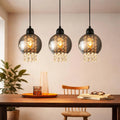 Pendant lamp dining table hanging lamp E27 hanging lamp 4 Flame glass dining room lamp Vintage dining table lamp Smoke gray dining room pendant lamp for living room bedroom kitchen (without illuminant