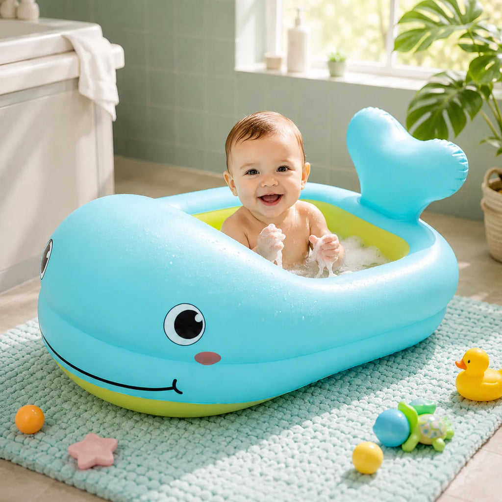 1PC Duck Inflatable Baby Bathtub,Foldable Non-Slip Shower Basin Mini Air Swimming Pool, Classic Yellow Ducky