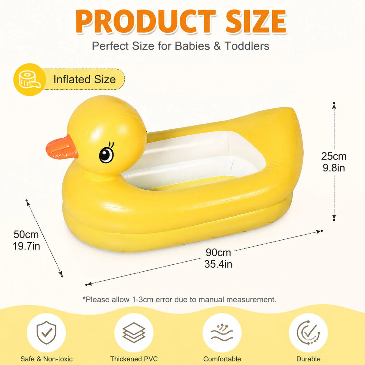 1PC Duck Inflatable Baby Bathtub,Foldable Non-Slip Shower Basin Mini Air Swimming Pool, Classic Yellow Ducky