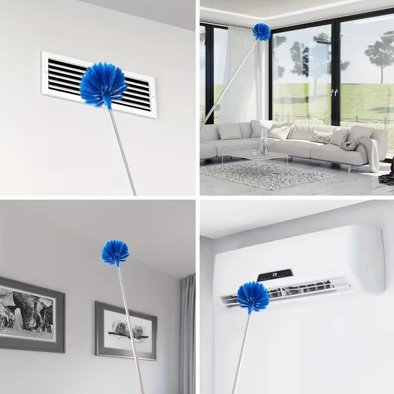 Extendable Cobweb Duster with Lightweight Aluminum Pole & Stainless Steel Handle - Medium-Stiff Bristles for Commercial Cleaning