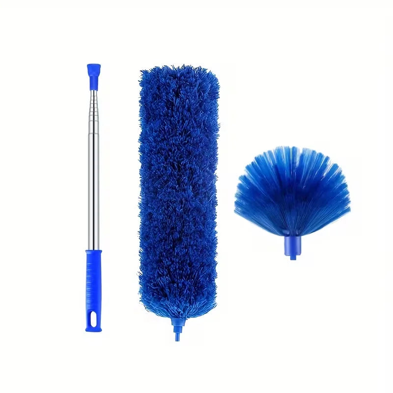 Extendable Cobweb Duster with Lightweight Aluminum Pole & Stainless Steel Handle - Medium-Stiff Bristles for Commercial Cleaning