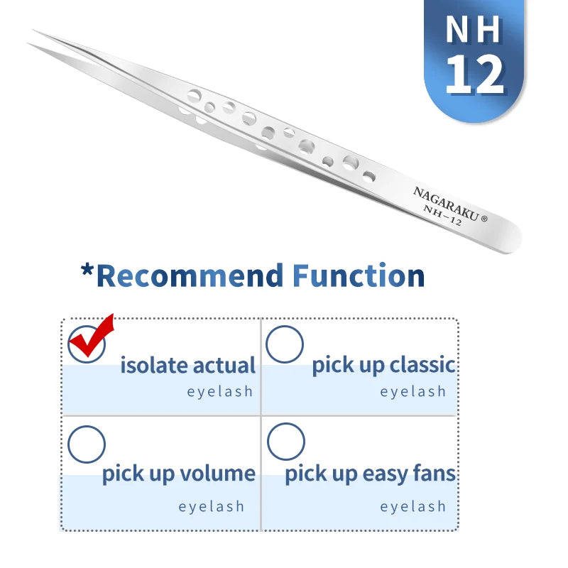 NAGARAKU Stainless Steel Straight Curved Nail Volume Eyelash Accurate Tweezers Nippers Pointed Clip Set Makeup Tools