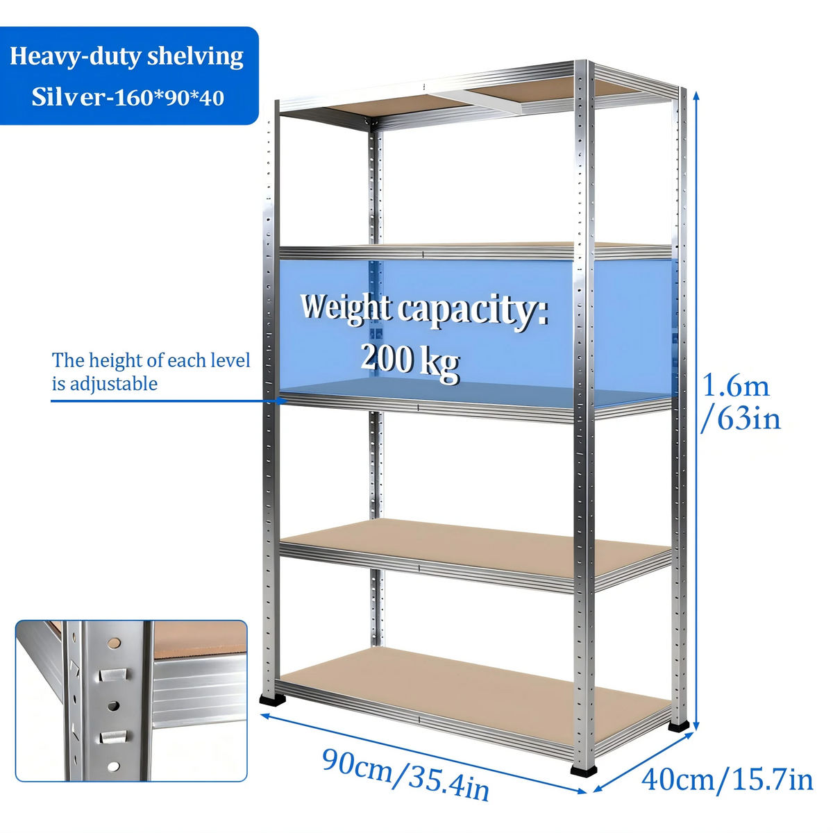 5-Tier Heavy Duty Metal Shelving Unit, 500kg Load Capacity Boltless Design, Freely Split Structure, Adjustable MDF Layer Height, Large Size Multipurpose Storage Rack Ideal for Warehouse Garage Kitchen Bedroom Office Basement