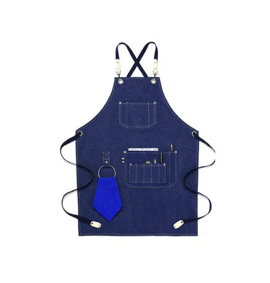 Grembiule da cucina in tela resistente, grembiule da lavoro da barbiere, unisex, con cinghie incrociate regolabili, grembiule con pettorina in ecopelle per parrucchiere da uomo