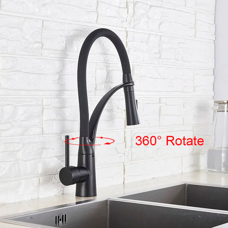 Black/Nickel/Chrome/Gold Rubber Kitchen Faucet Sink Faucet 360 Degree Rotation Pull Down Stream Sprayer Hot Cold Water Mixer Tap