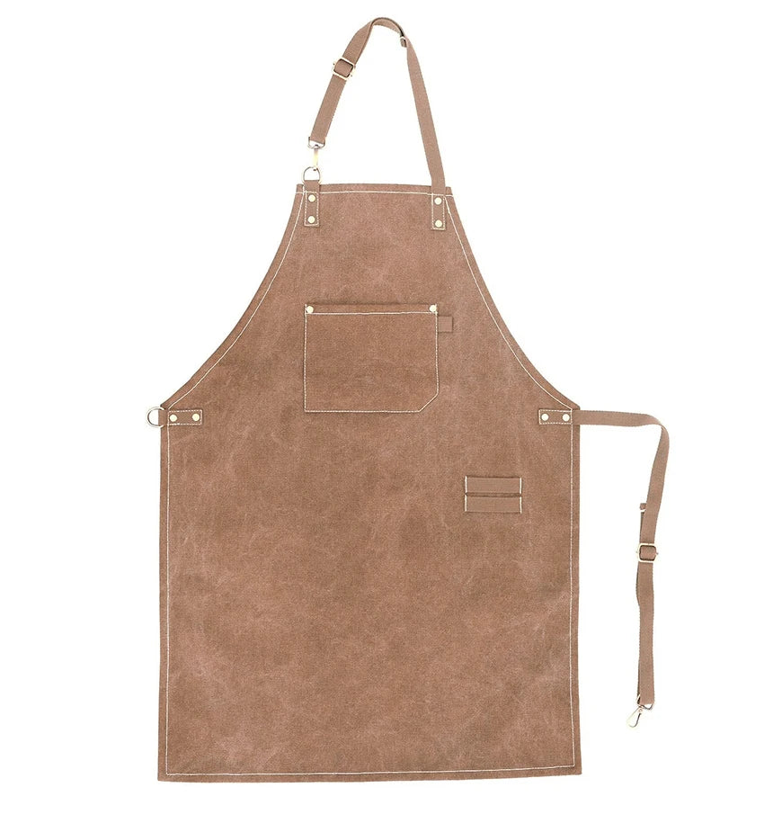 Grembiule da cucina in tela resistente, grembiule da lavoro da barbiere, unisex, con cinghie incrociate regolabili, grembiule con pettorina in ecopelle per parrucchiere da uomo