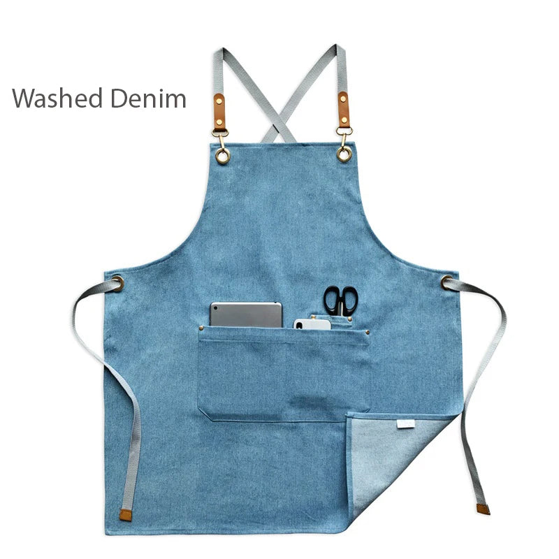 Grembiule da cucina in tela resistente, grembiule da lavoro da barbiere, unisex, con cinghie incrociate regolabili, grembiule con pettorina in ecopelle per parrucchiere da uomo