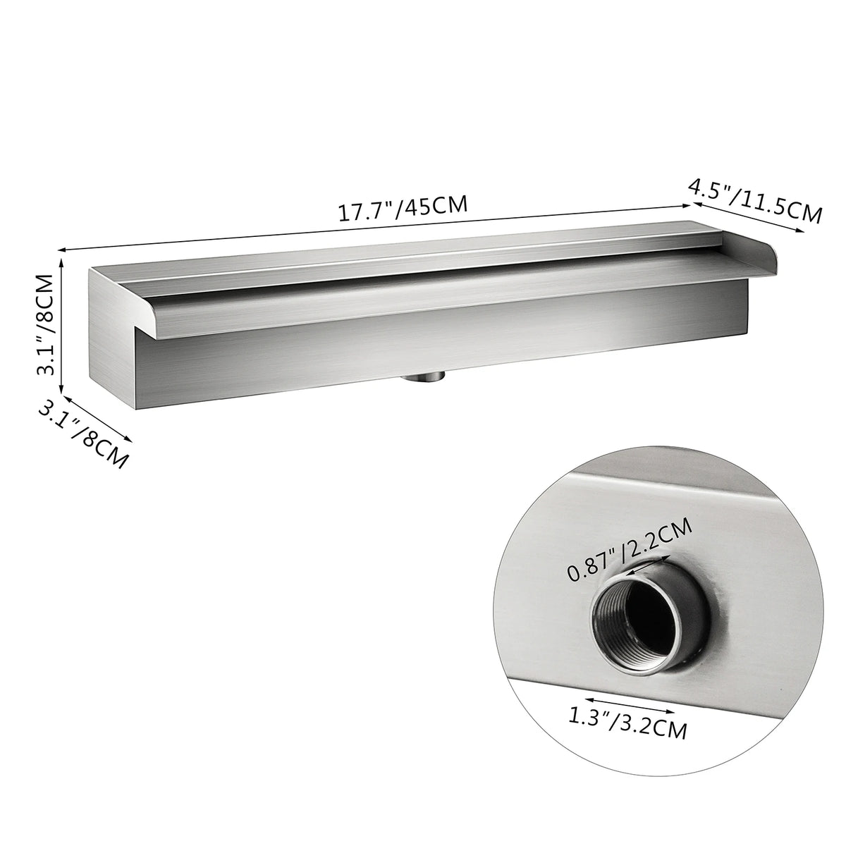 SucceBuy Waterfall Pool Fountain Stainless Steel W/ Pipe Connector Spillway Outdoor Pond Rectangular Swimming Pool Fountain
