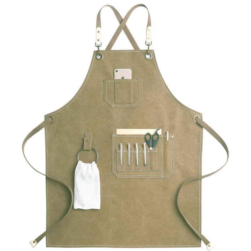 Grembiule da cucina in tela resistente, grembiule da lavoro da barbiere, unisex, con cinghie incrociate regolabili, grembiule con pettorina in ecopelle per parrucchiere da uomo