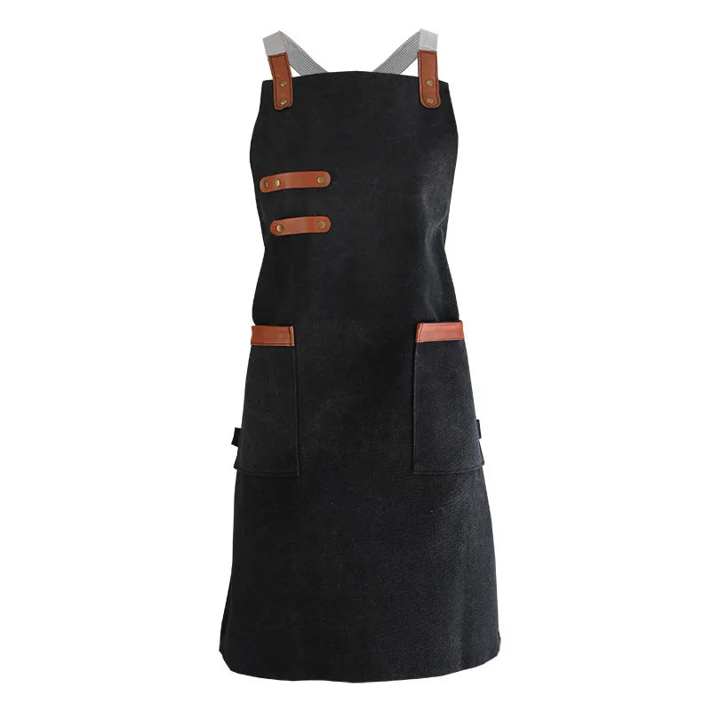 Grembiule da cucina in tela resistente, grembiule da lavoro da barbiere, unisex, con cinghie incrociate regolabili, grembiule con pettorina in ecopelle per parrucchiere da uomo