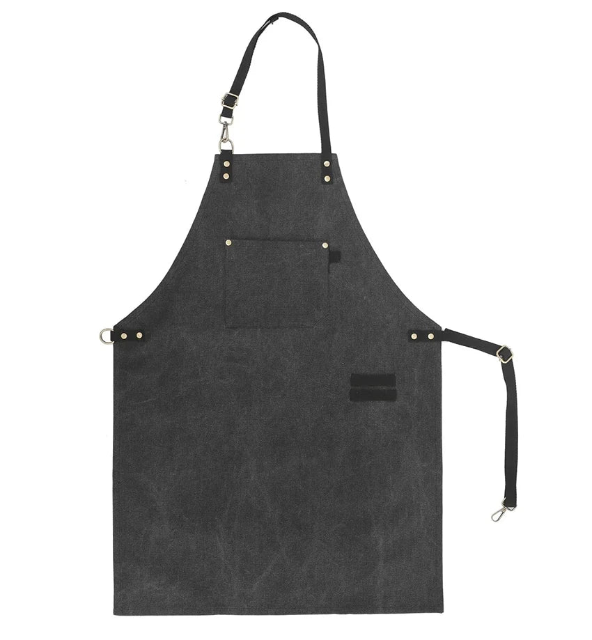 Grembiule da cucina in tela resistente, grembiule da lavoro da barbiere, unisex, con cinghie incrociate regolabili, grembiule con pettorina in ecopelle per parrucchiere da uomo