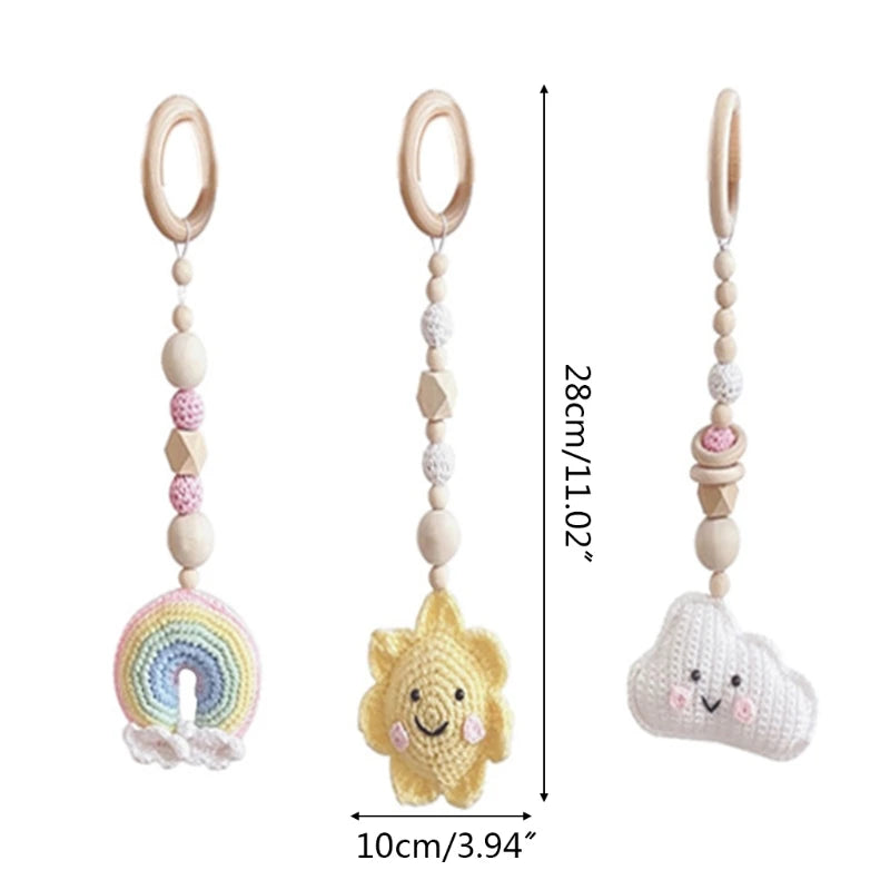 4 Pcs Beech Wood Baby Play Gym Frame Newborn Activity Fitness Rack Hanging Pendants Toys Crochet Rattle Teether Kids Room Decor