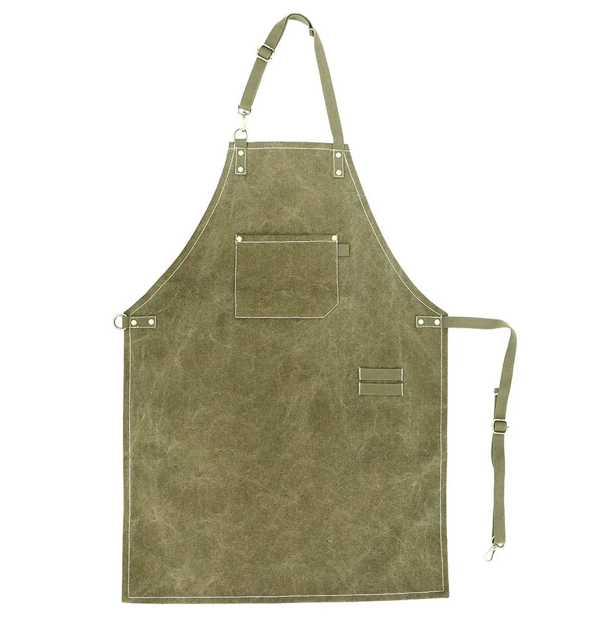 Grembiule da cucina in tela resistente, grembiule da lavoro da barbiere, unisex, con cinghie incrociate regolabili, grembiule con pettorina in ecopelle per parrucchiere da uomo