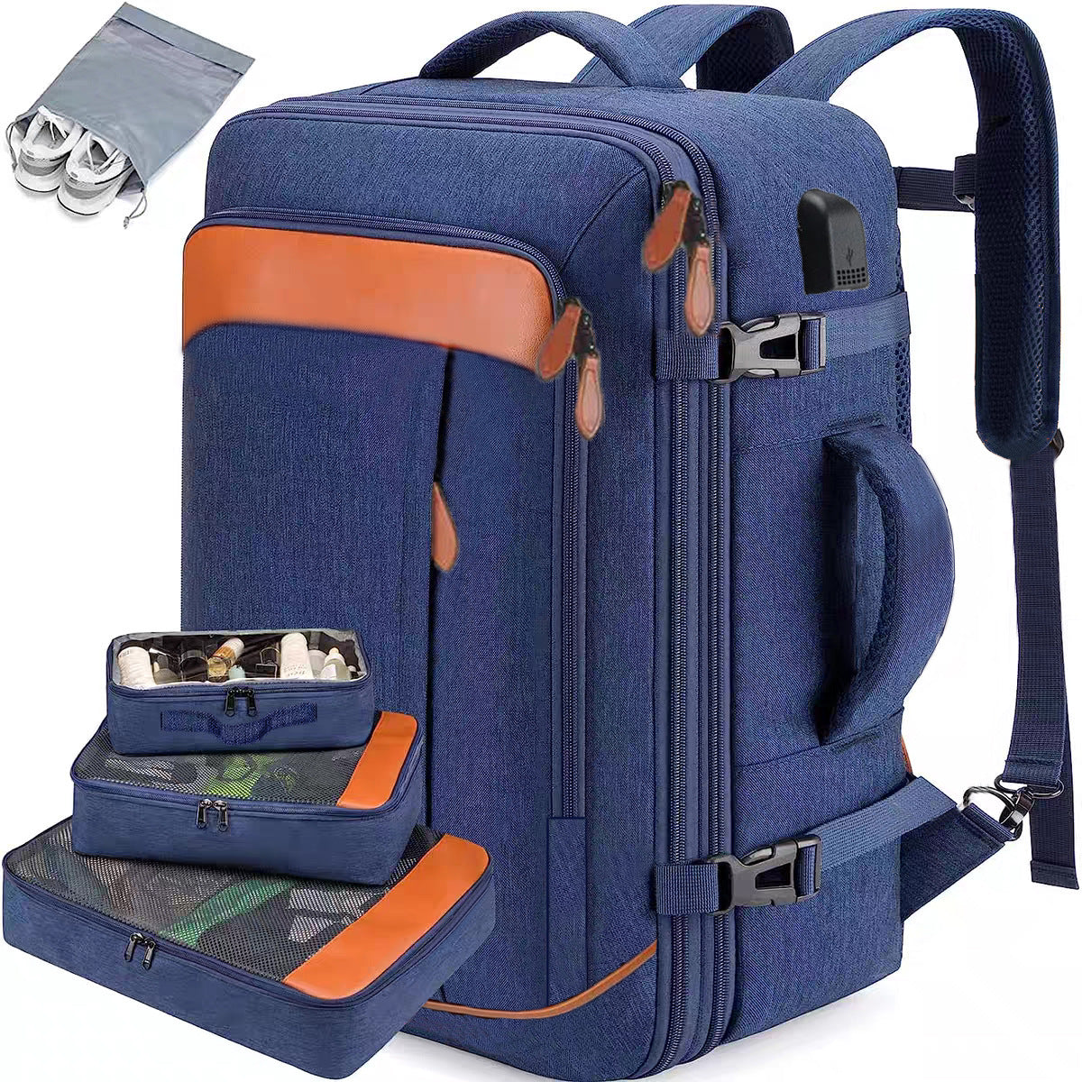 Cross-Border Men's Multifunctional Waterproof Computer Backpack Large Capacity Gray Business Backpack Casual Business Trip Travel Bag