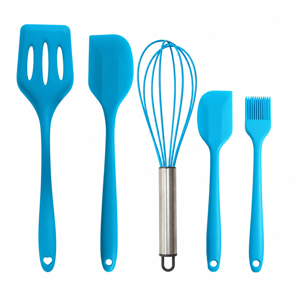 Cross-Border Kitchen Silicone Spatula Brush Egg Beater Silicone Kitchen Utensils 5-Piece Set Cooking Set Baking Tools