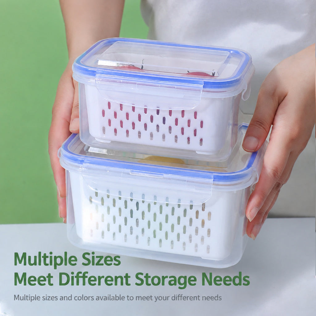 Fcm Food-Grade Certified Fresh-Keeping Box with Lid, Food-Grade Refrigerator Special Sealing Ring with Drain Basket for Kitchen Storage