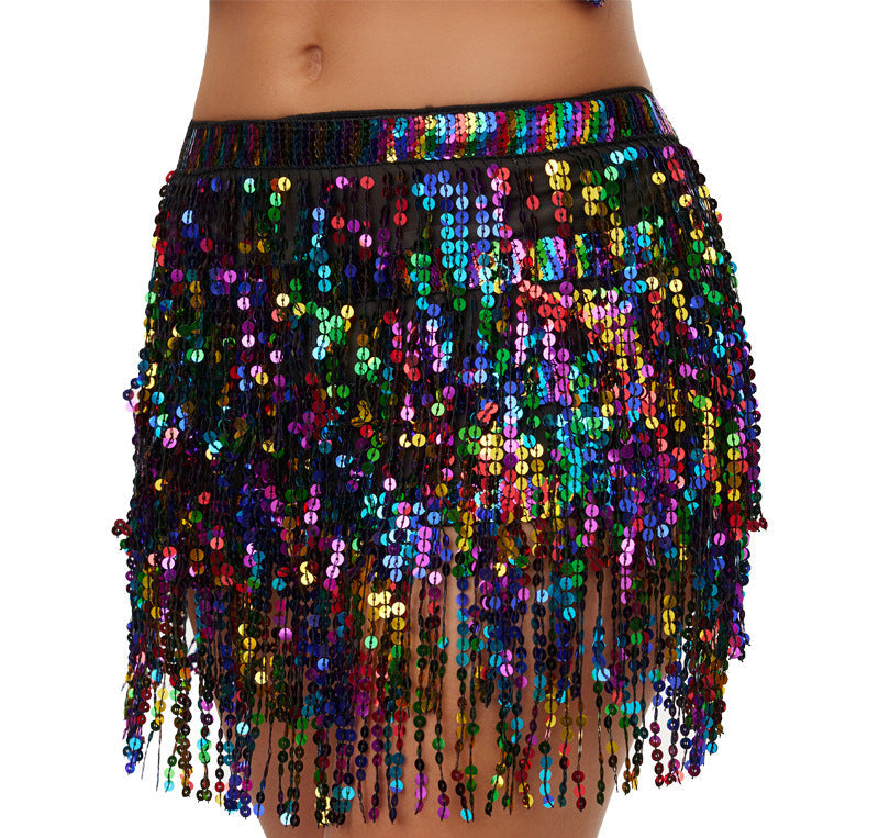 Halloween New Belly Dance Beads Waist Chain 4 Layer Beads Sequins Dance Performance Hip Towel Tassel Waist Seal Belt
