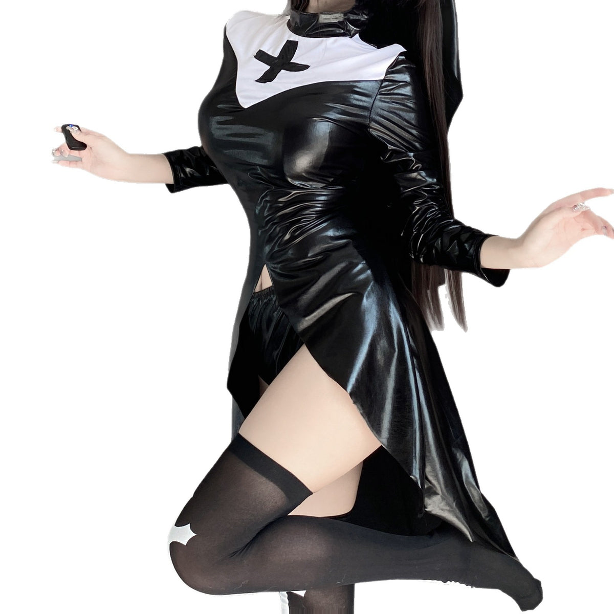 European and American Halloween Cos Cosplay Costume Sexy Pu Leather Skirt Nun Suit Witch Dark Gothic Uniform