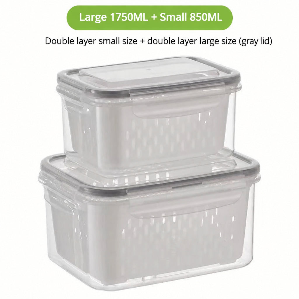 Fcm Food-Grade Certified Fresh-Keeping Box with Lid, Food-Grade Refrigerator Special Sealing Ring with Drain Basket for Kitchen Storage