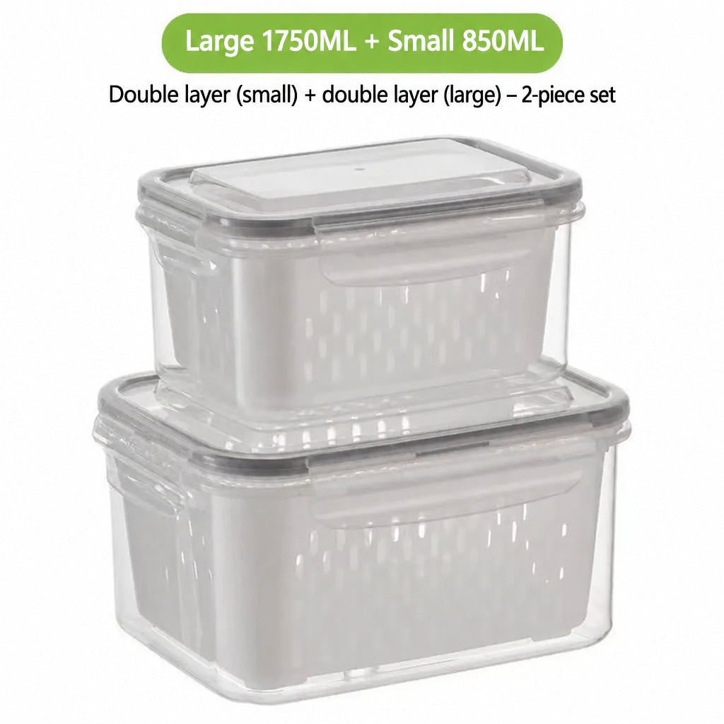 Fcm Food-Grade Certified Fresh-Keeping Box with Lid, Food-Grade Refrigerator Special Sealing Ring with Drain Basket for Kitchen Storage