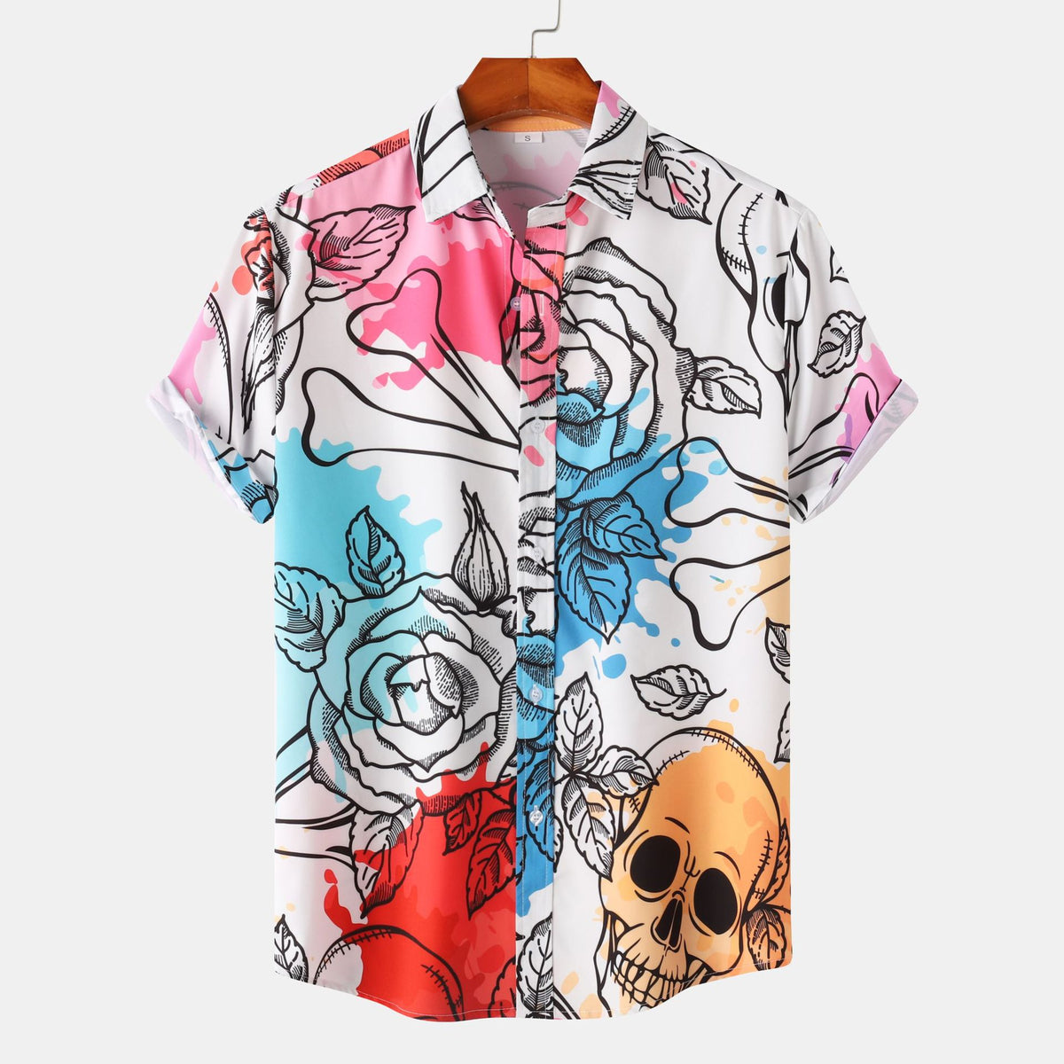 Amazon Cross-border Trade 2024 New Halloween Men's Casual Printed Short-sleeved Shirt Beach Shirt for Men