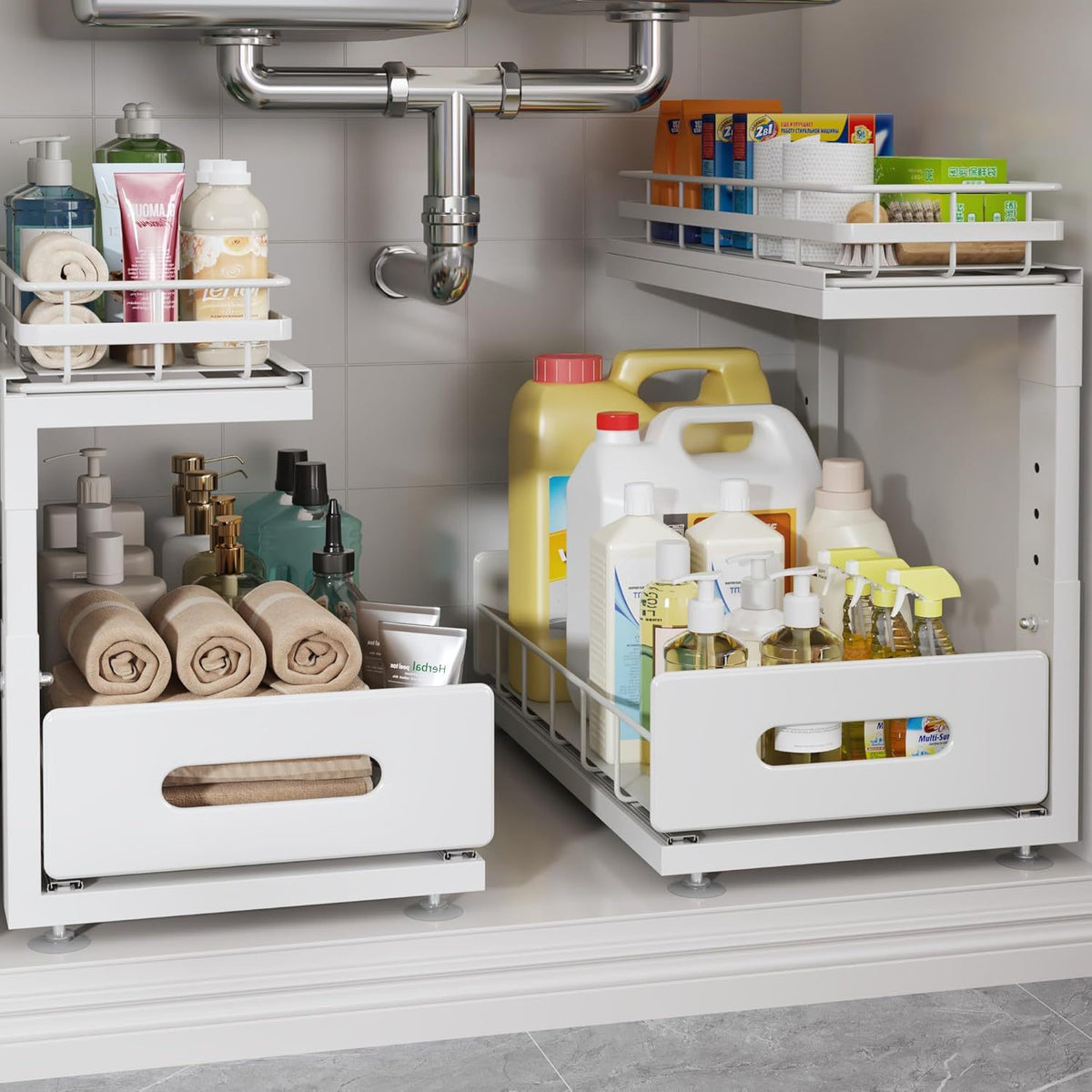 Cross-Border Kitchen Under-Sink Storage Rack Countertop Drawer-Type Storage Rack Seasoning Rack Under-Sink Storage Pull-Out Basket