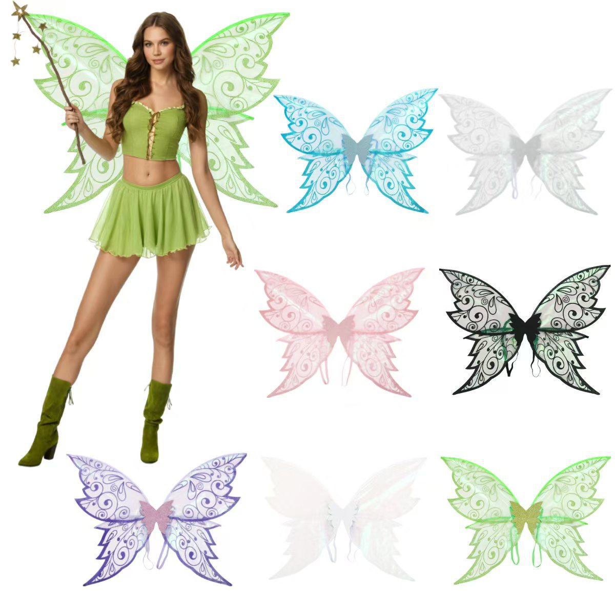 Halloween New Products for Kidsren and Adults Elf Butterfly Wings Back Decoration Holiday Party Dress up Hot Stamping Butterfly Wings