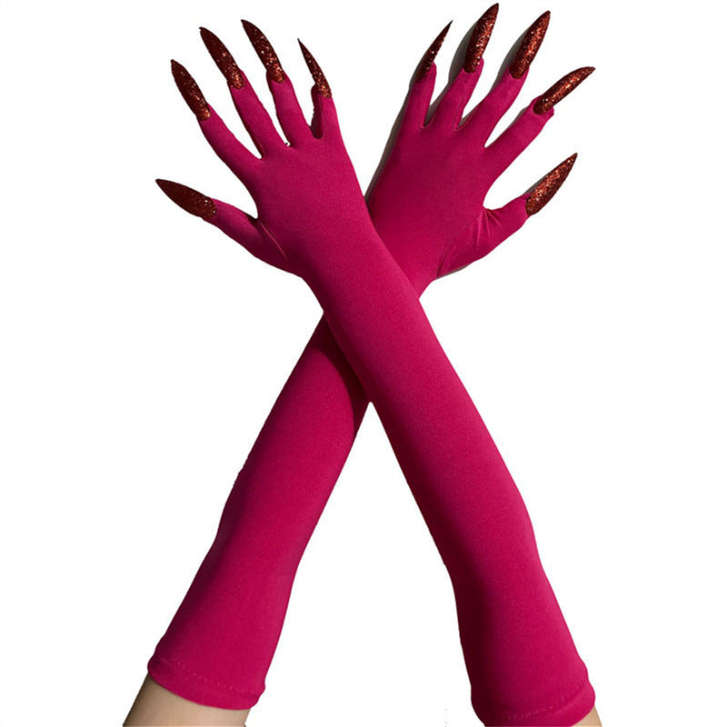 48cm European and American Fashion Halloween Gloves Long Nails Ghost Claw Gloves Long Performance Props Costume Black Red Claw