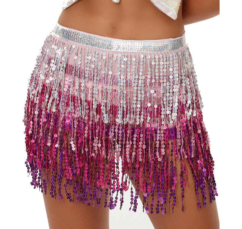 Halloween New Belly Dance Beads Waist Chain 4 Layer Beads Sequins Dance Performance Hip Towel Tassel Waist Seal Belt