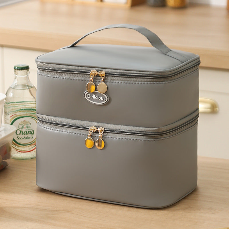 Student Portable Double-Layer Lunch Box Office Worker Lunch Box with Lunch Bag Camping Travel Bag Camping Essentials