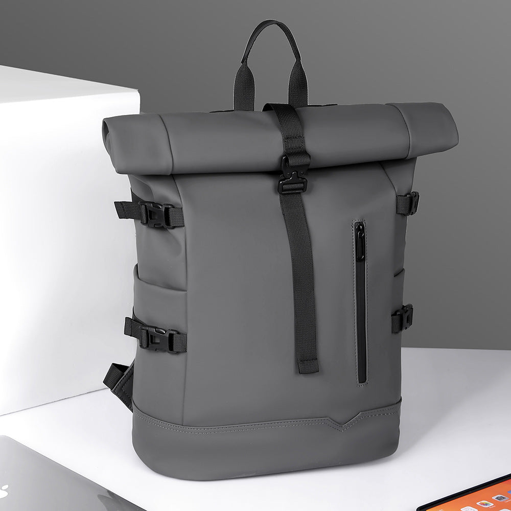 Cross-Border Style - New Fashion Trend Solid Color Rolled Edge Expansion Waterproof Membrane College Student Computer Backpack