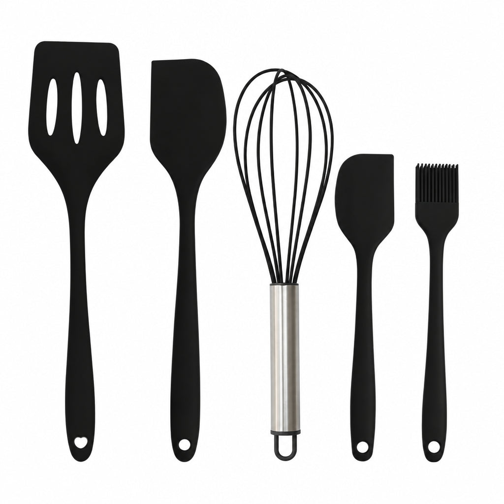 Cross-Border Kitchen Silicone Spatula Brush Egg Beater Silicone Kitchen Utensils 5-Piece Set Cooking Set Baking Tools
