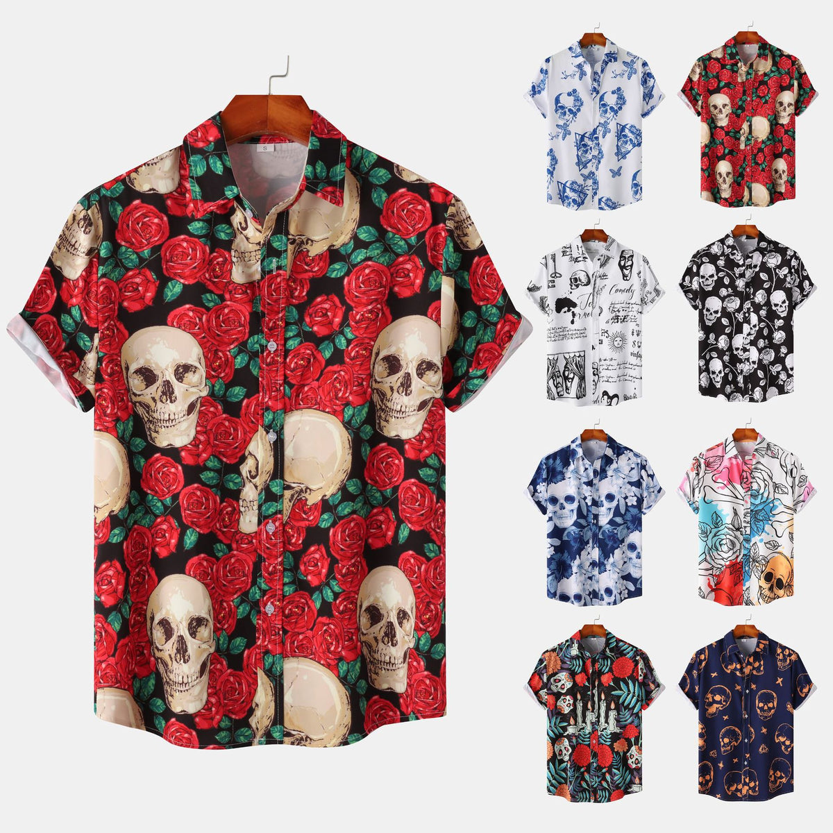 Amazon Cross-border Trade 2024 New Halloween Men's Casual Printed Short-sleeved Shirt Beach Shirt for Men